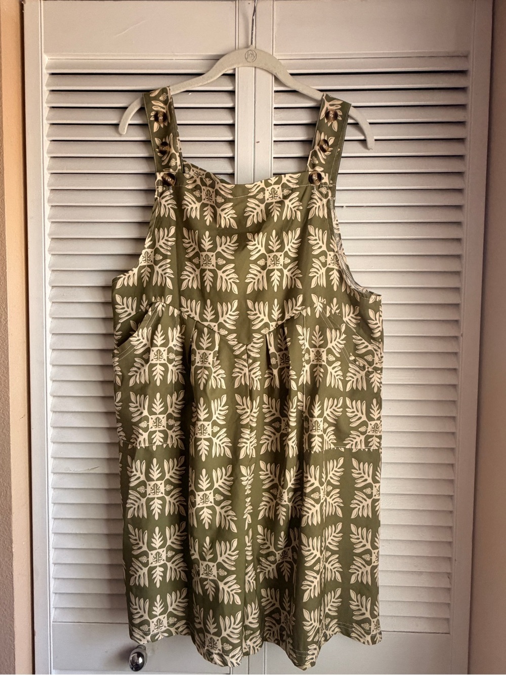 Olive Green Printed Romper with Cream Botanical Motif